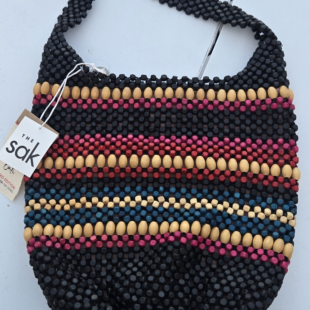 The Sak Black Beaded Multicolor Stripe Shoulder Bag